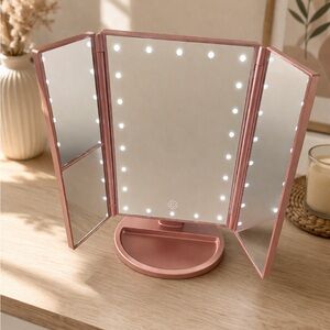 Tri-Fold LED Lighted Makeup Mirror - Rose Gold